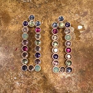 3 inch long Long pierced stone earrings, multicolor statement piece